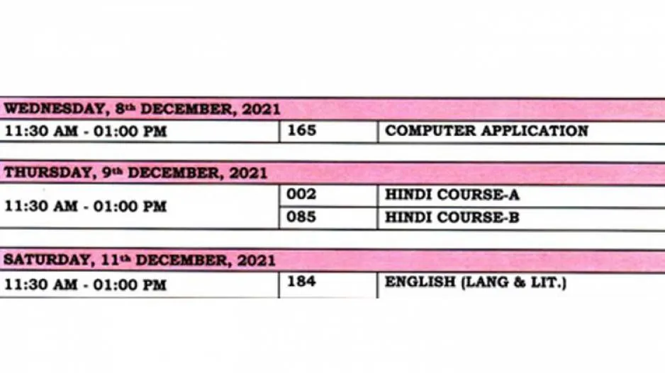 Timetable For Class 10