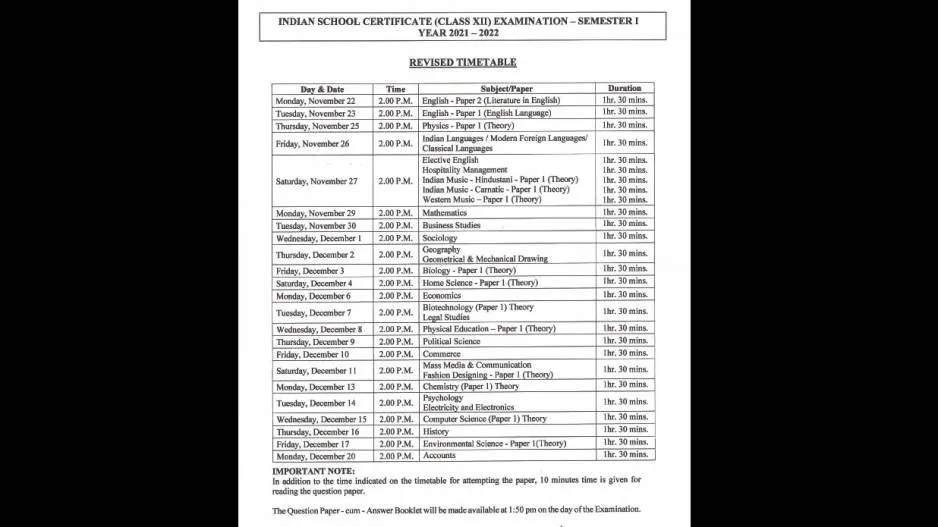 Class 12 Semester Exam