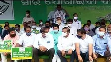 BJD Stages Protest Against Centre In Bhubaneswar Over Short Supply Of Urea 