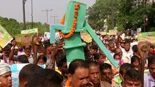 Members Of Rural Water Supply Workers’ Association Stage Protest Outside Naveen Niwas