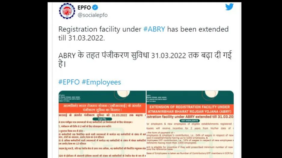 Atmanirbhar Bharat Rojgar Yojana Registration Date Extended