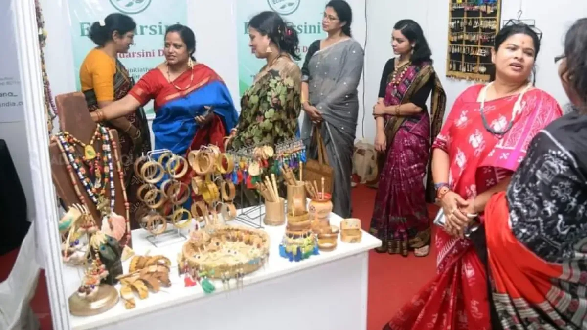 Bamboo jewellery on display 
