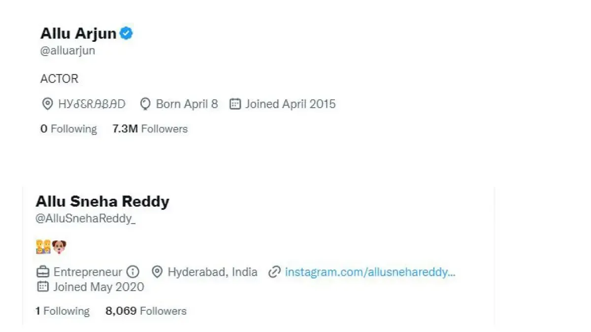 Allu Arjun and Sneha Reddy Twitter