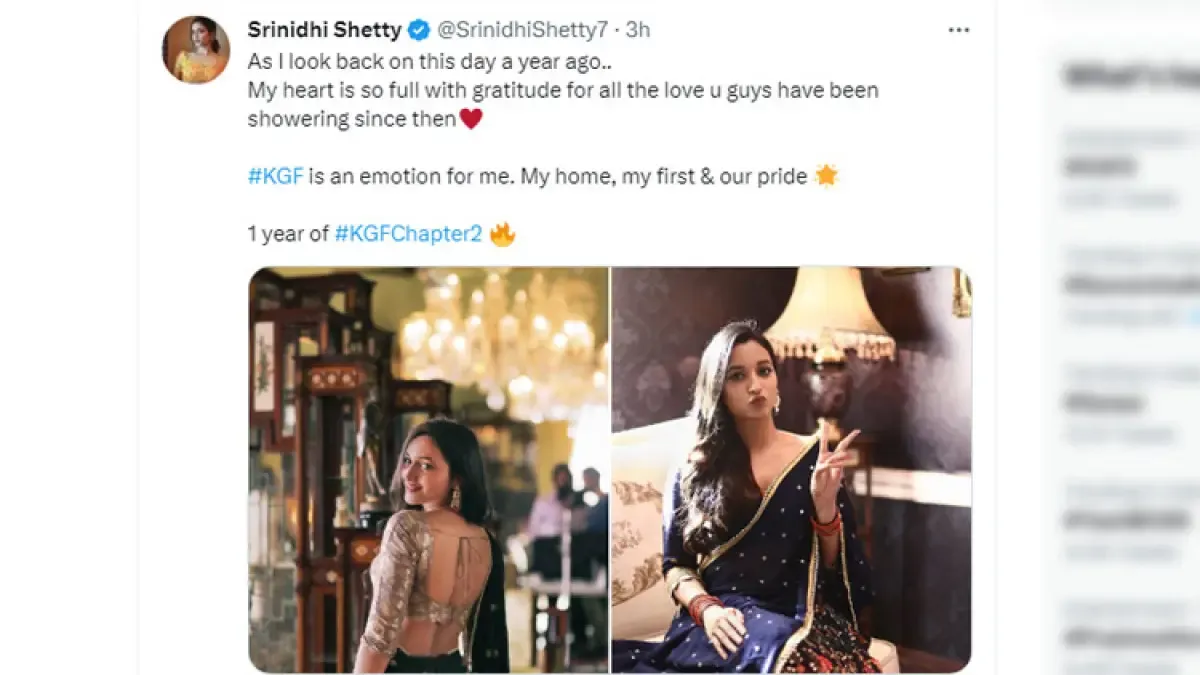 Srinidhi Shetty's Twitter post