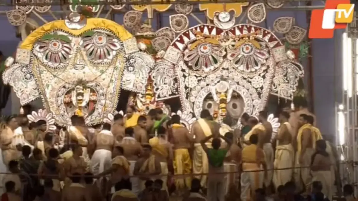 Lord Jagannath, Lord Balabhadra and Devi Subhadra decked up in Gajanana Besha (Hati Besha)