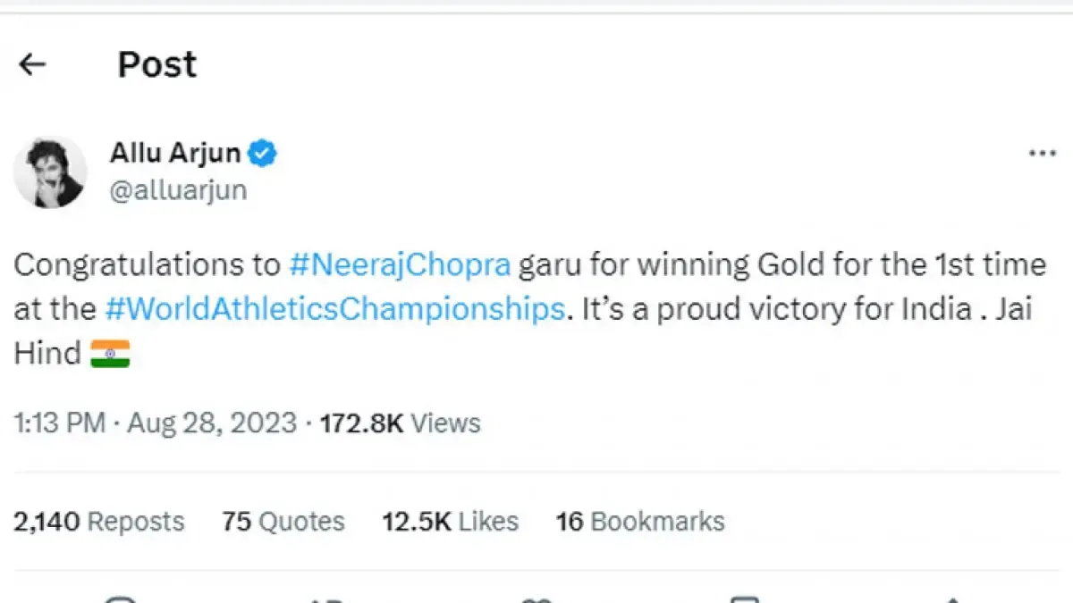 Allu Arjun congratulates Neeraj Chopra