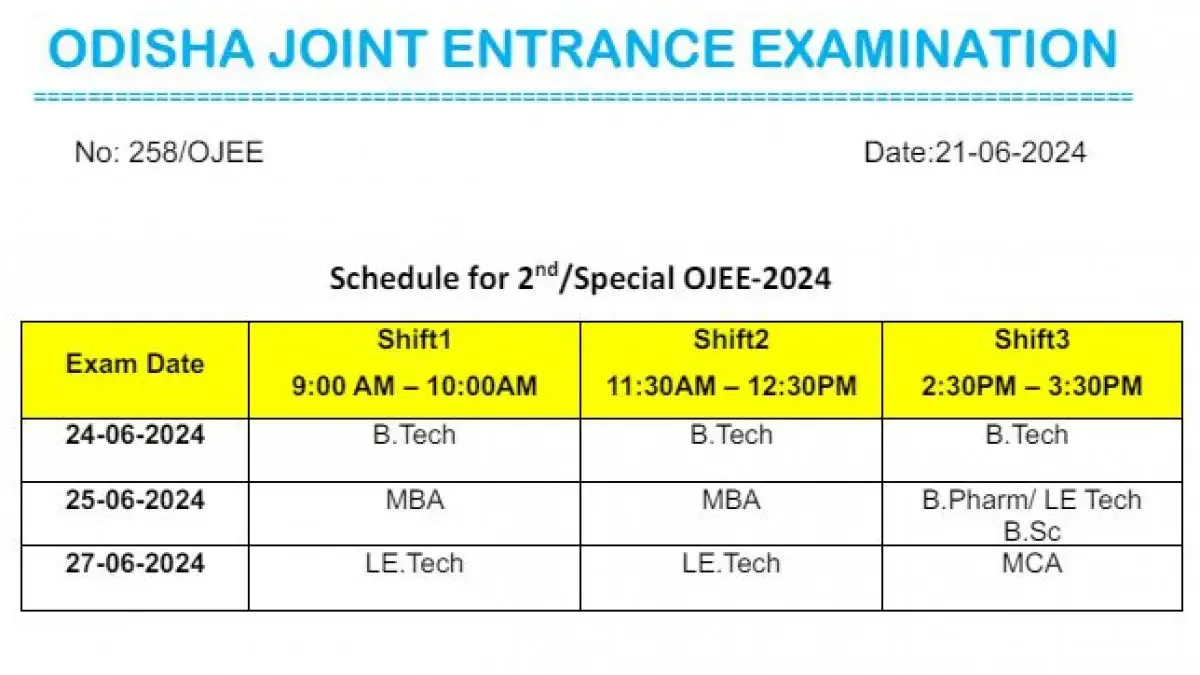 OJEE exam schedule
