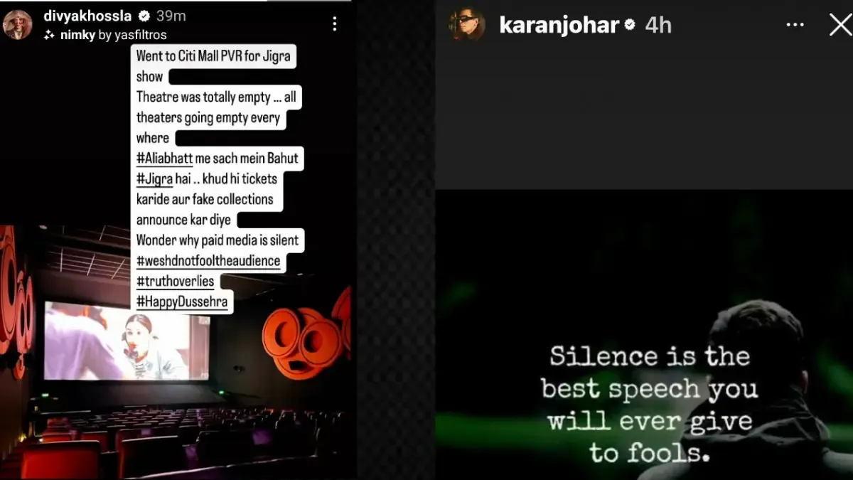 Divya Khossla's post (left) Karan Johar's post (right)