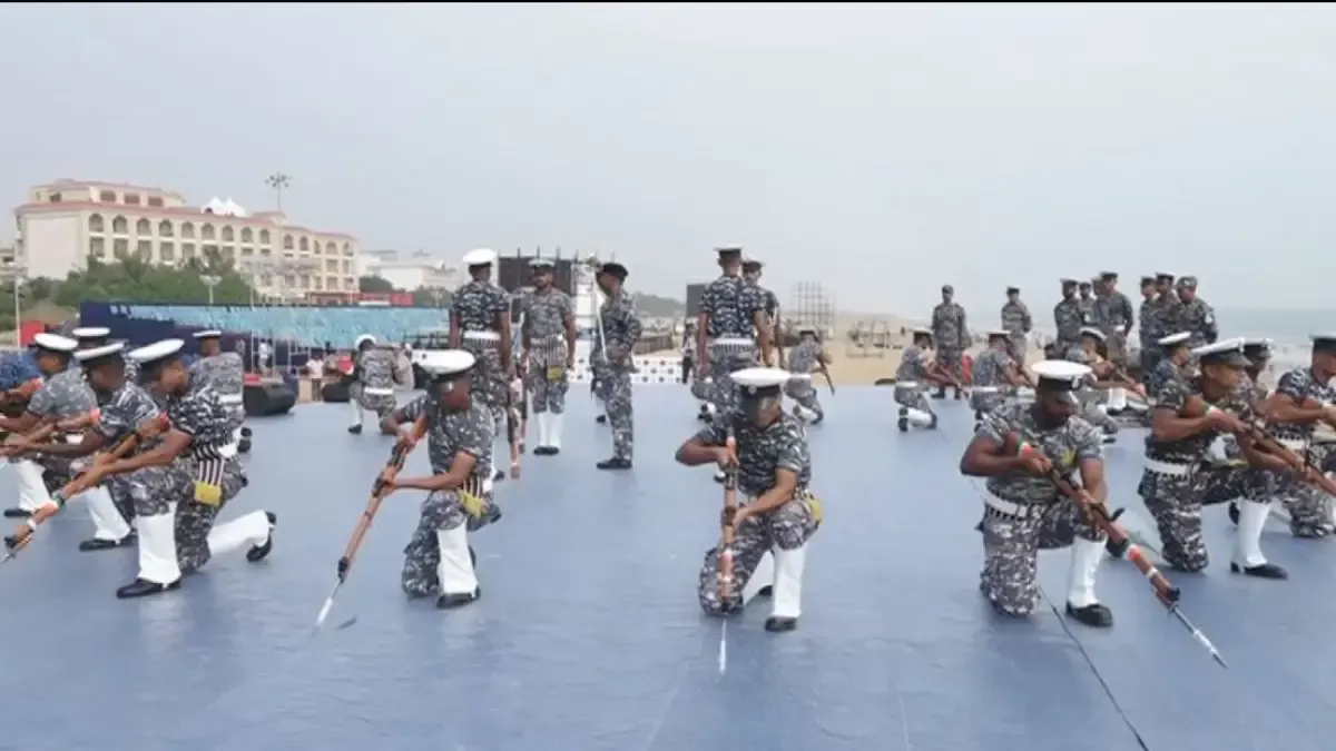 Personnel of the navy participate in a parade, embodying the courage and heroism