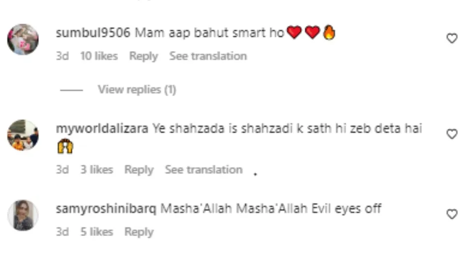 Comments on Mehreens Insta post