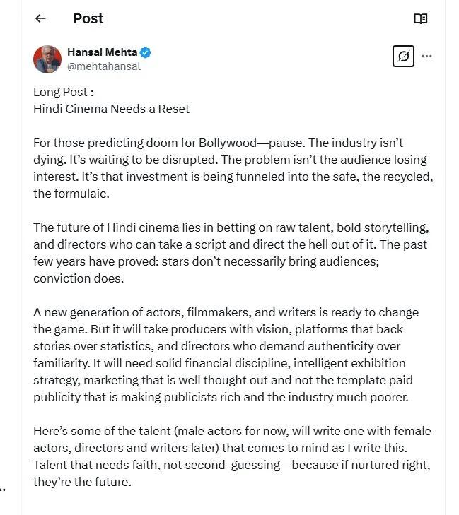 Hansal Mehtas X Post