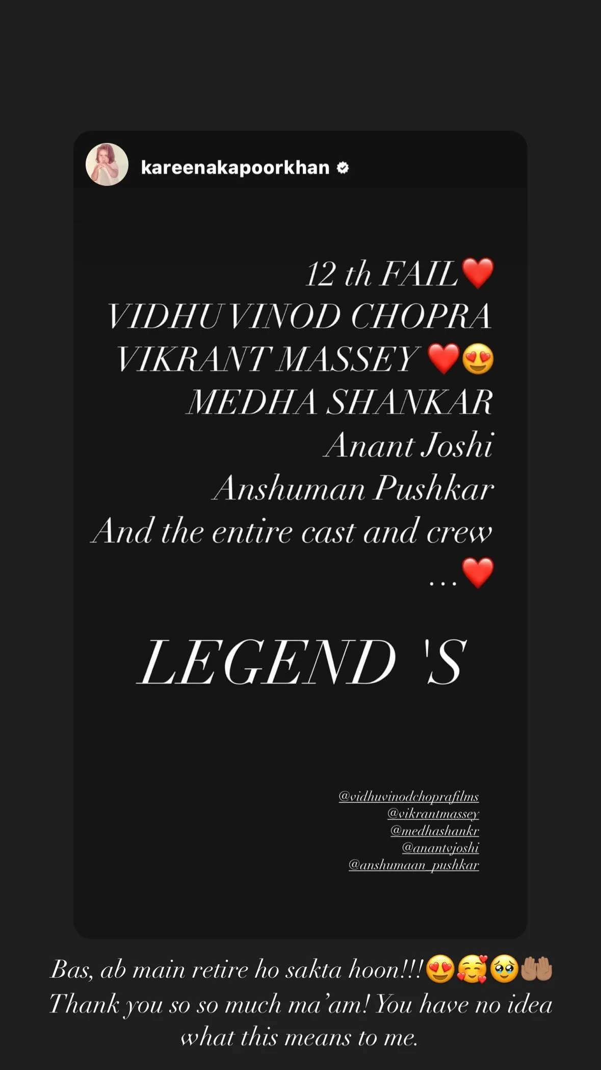 Vikrants Insta Story