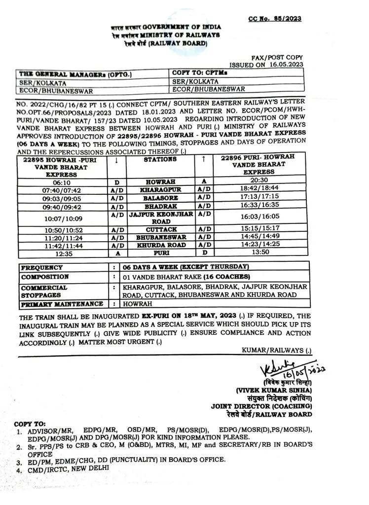 Vande Bharat Express timings & stoppages