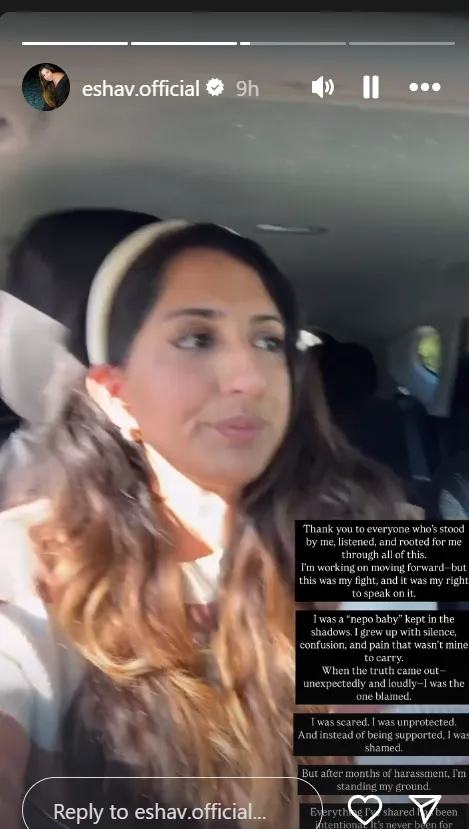 Esha Verma breaks down as she speaks about public scrutiny.