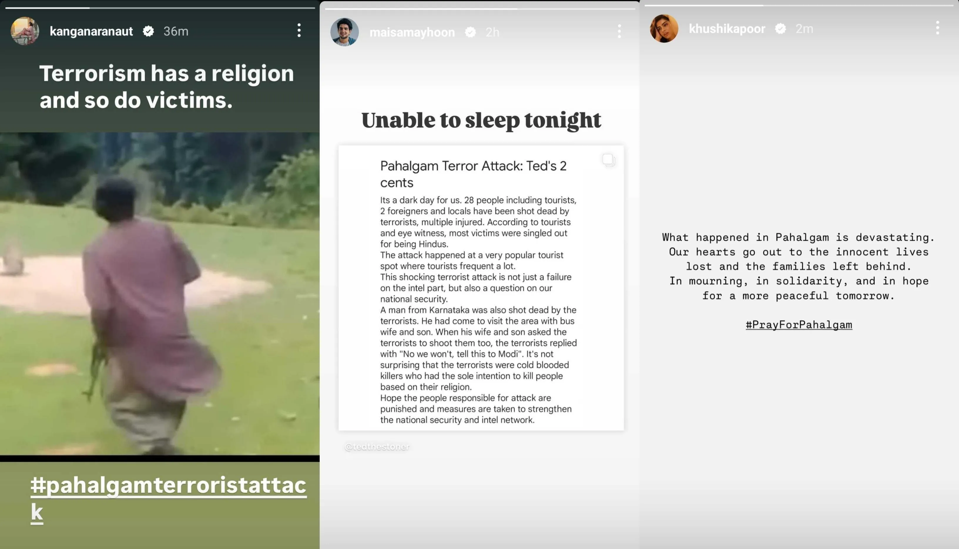 Kangana Ranaut, Samay Raina and Khushi Kapoor condemn Pahalgam terror attack