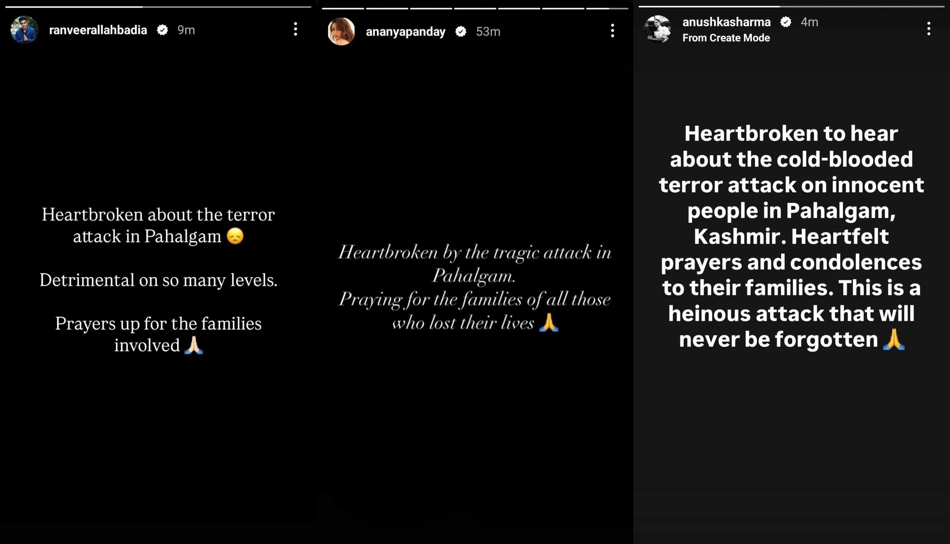 Ranveer Allahbadia, Ananya Panday, Anushka Sharma condemn Pahalgam terror attack
