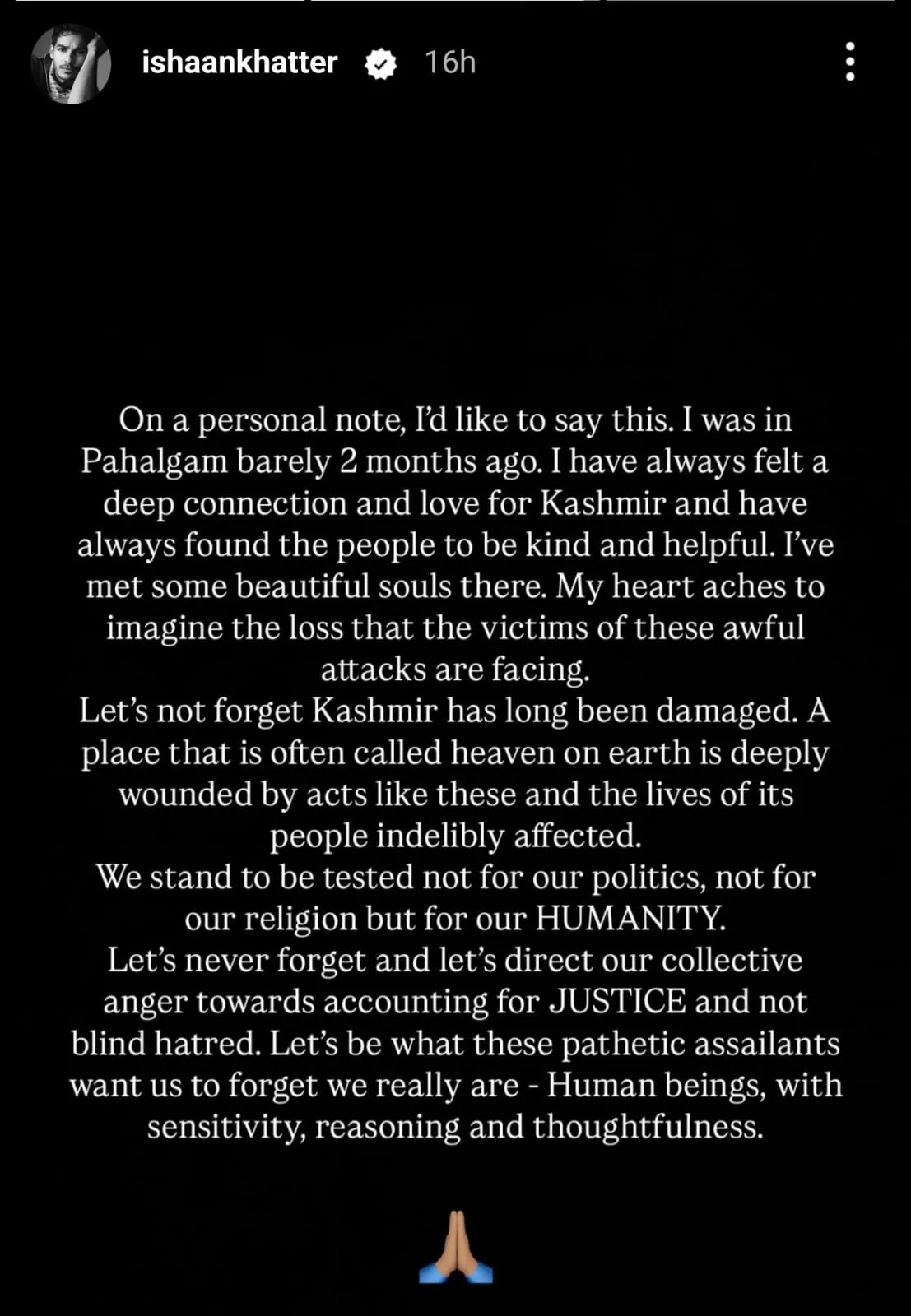 Ishaan's Insta story.