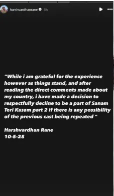 hero Harshvardhan Rane post 