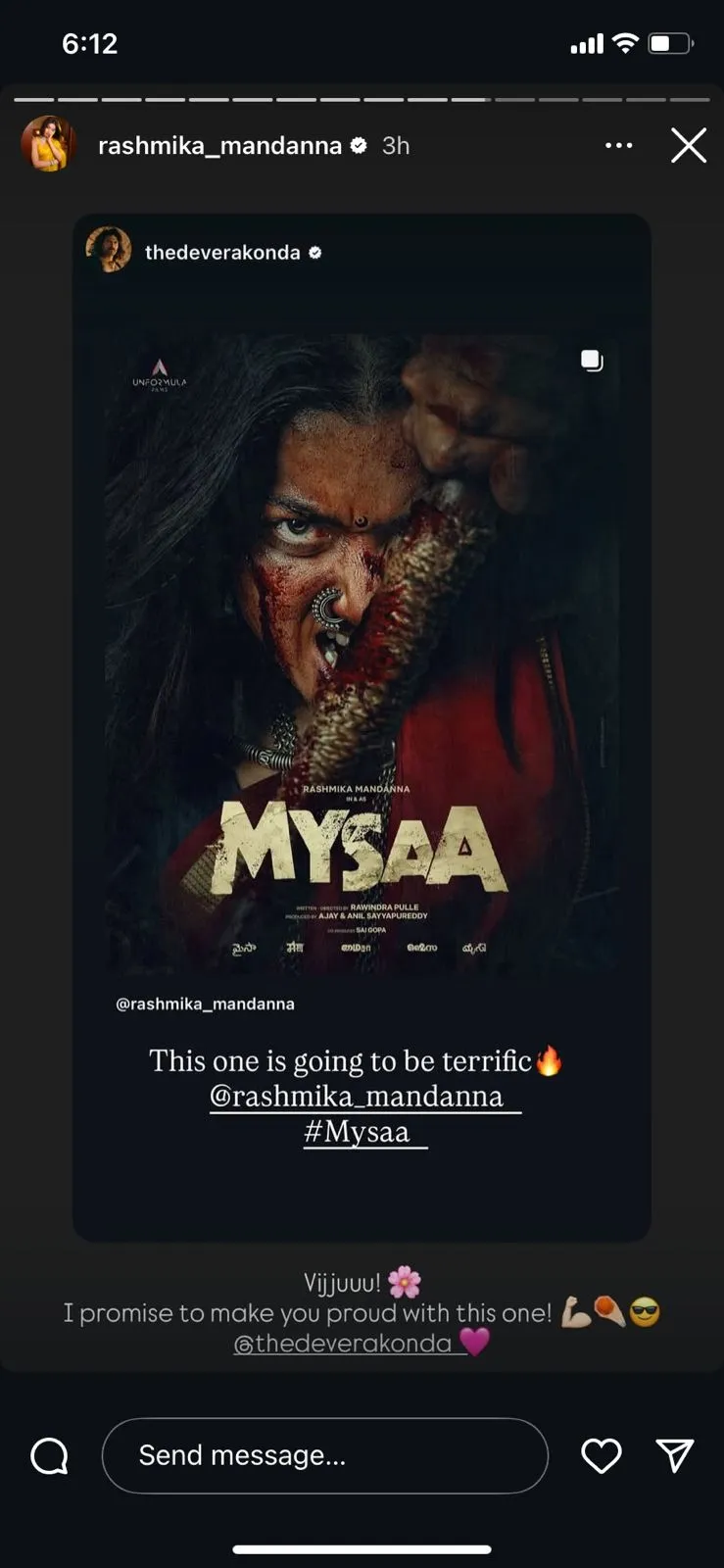 A screengrab of Rashmika Mandanna's Instragram stories.