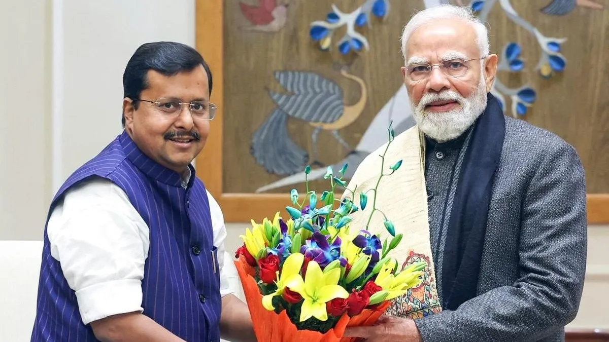 झंडेवालान मंदिर पहुंचे नितिन नबीन. (Photo-ANI)