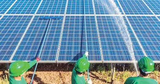 Cleaning of solar panel with water