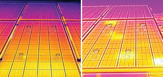 sample thermography image of ok and not ok module