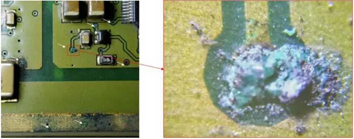Corroded PCB boards and components inside the inverter