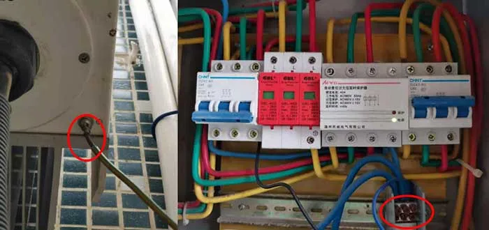Corroded PE cable and grid box interior 