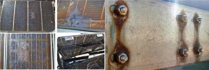 Corroded PV panel and metal mounting equipment
