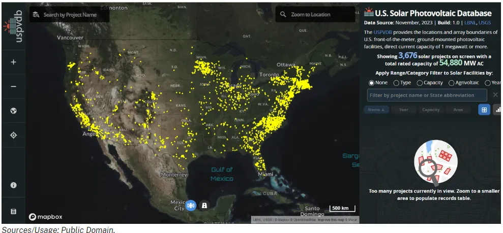 US's DOE Released Data of Ground-Mounted Solar Greater Than 1 MWdc 