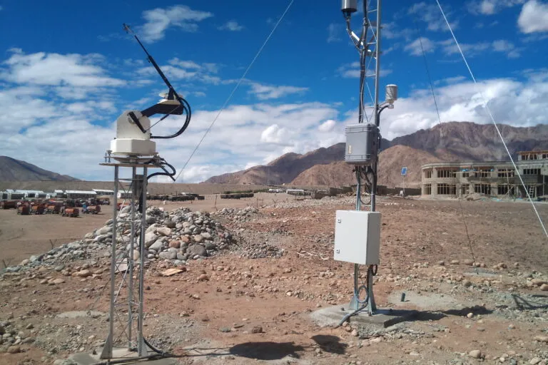 A weather monitoring system in Leh. Climate researchers say that the green jobs sector in India is still in its early stages, with opportunities emerging in renewable energy, carbon finance, ESG reporting, and nature-based solutions. Image by Fringe2013 via Wikimedia Commons (CC BY-SA 3.0).