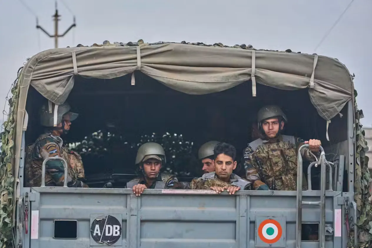 Indian Air Force soldiers arrive at Pampore in Indian-controlled Kashmir on May 7. Dar Yasin/AP