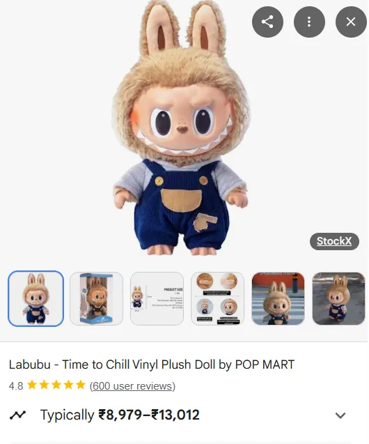 Labubu sold for about ₹13,000 in India, according to one site.