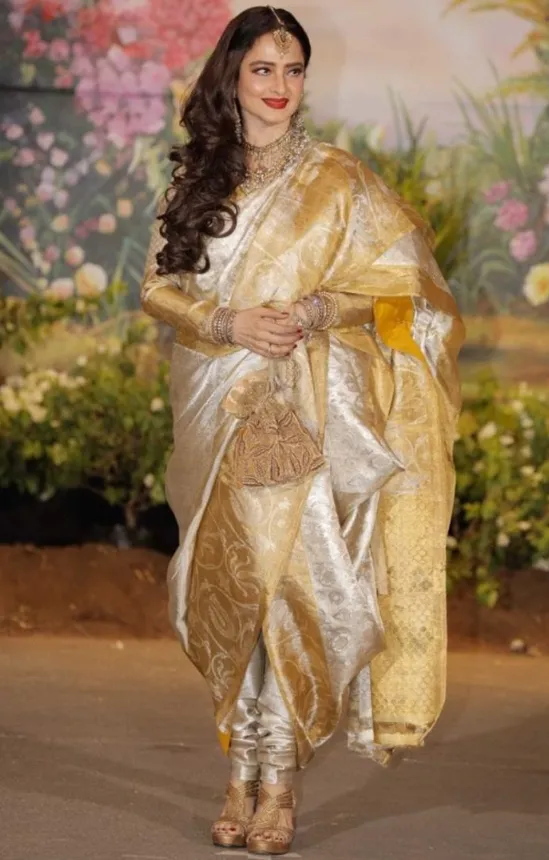 Actress Rekha in an artfully-draped Kanjivaram | Image used for representation only