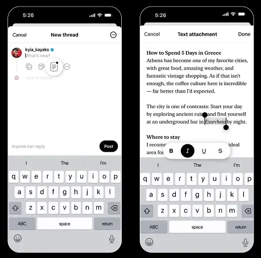 Threads text expansion