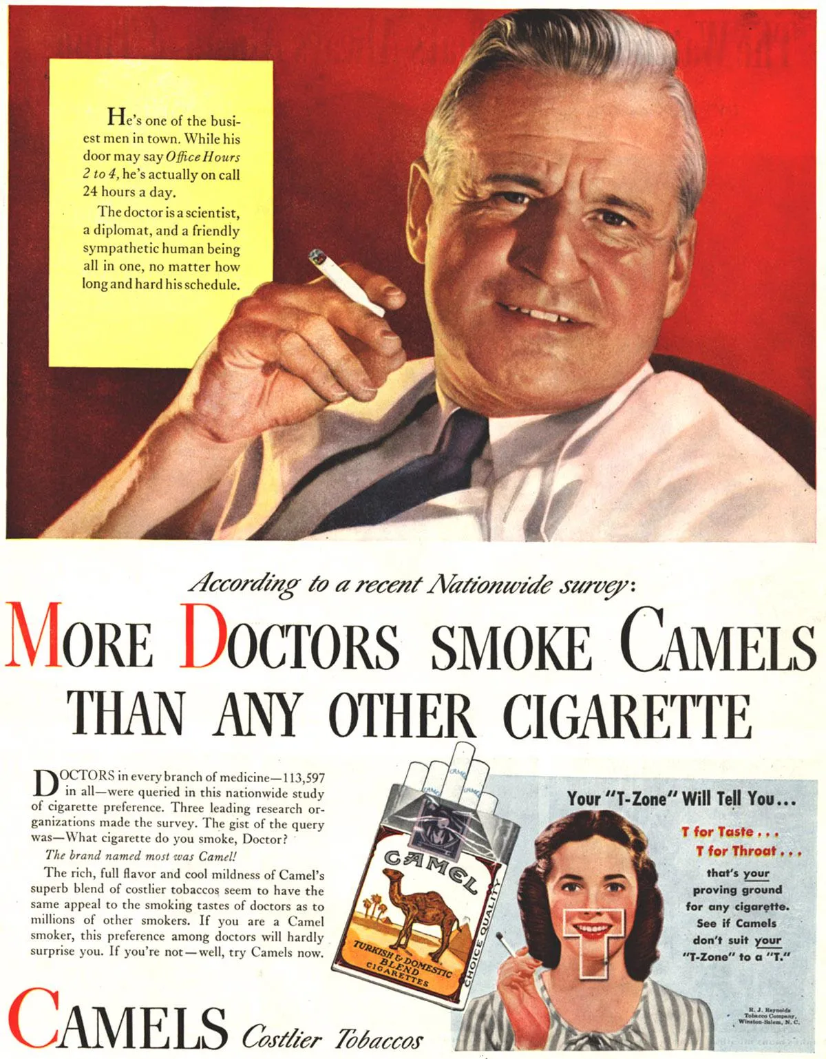 More Doctors Smoke Camel Than Any Other Cigarette", 1946. :  r/PropagandaPosters