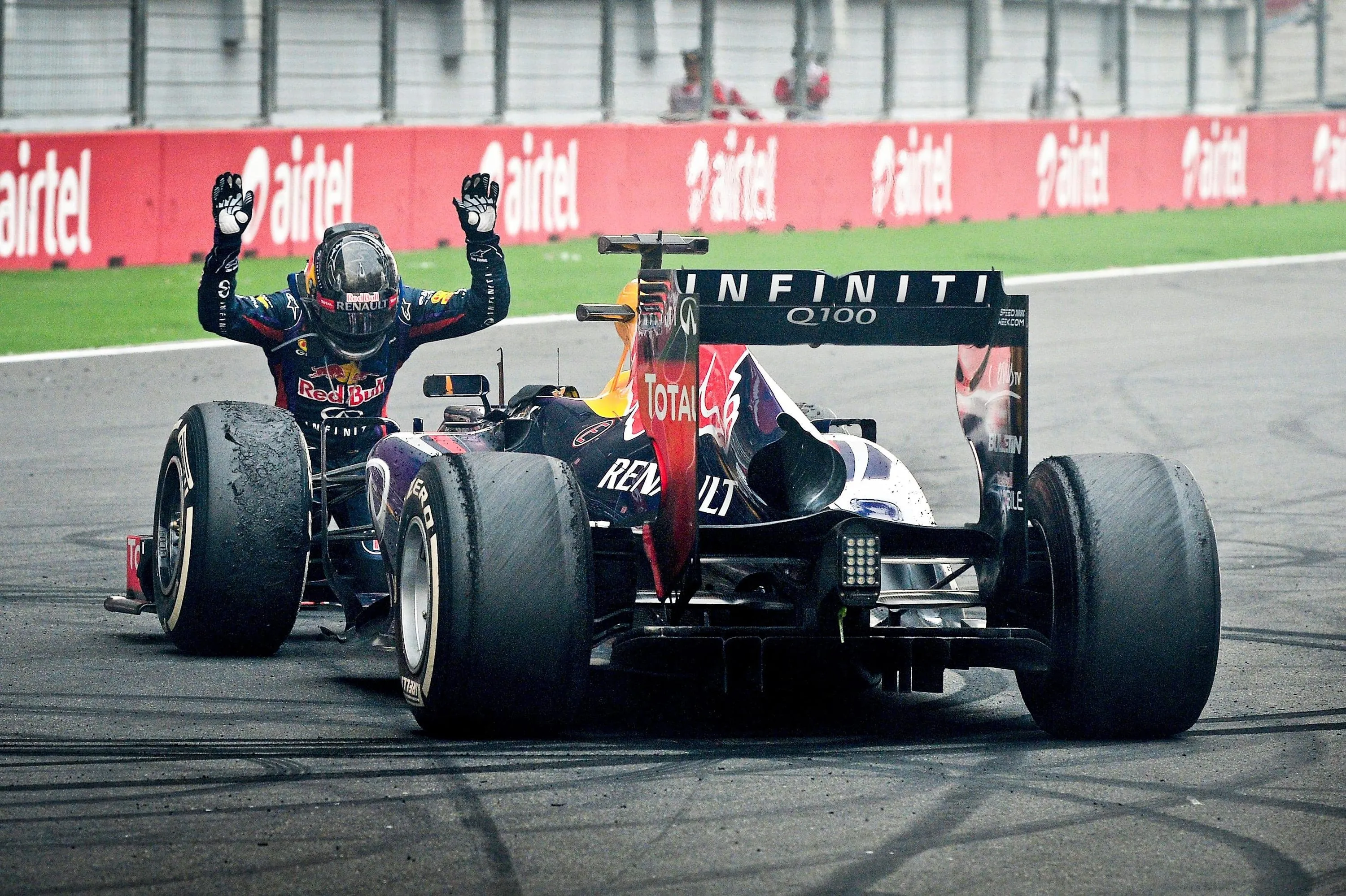 Infiniti Red Bull Racing's Sebastian Vettel celebrates his fourth F1 World Championship in India 2013