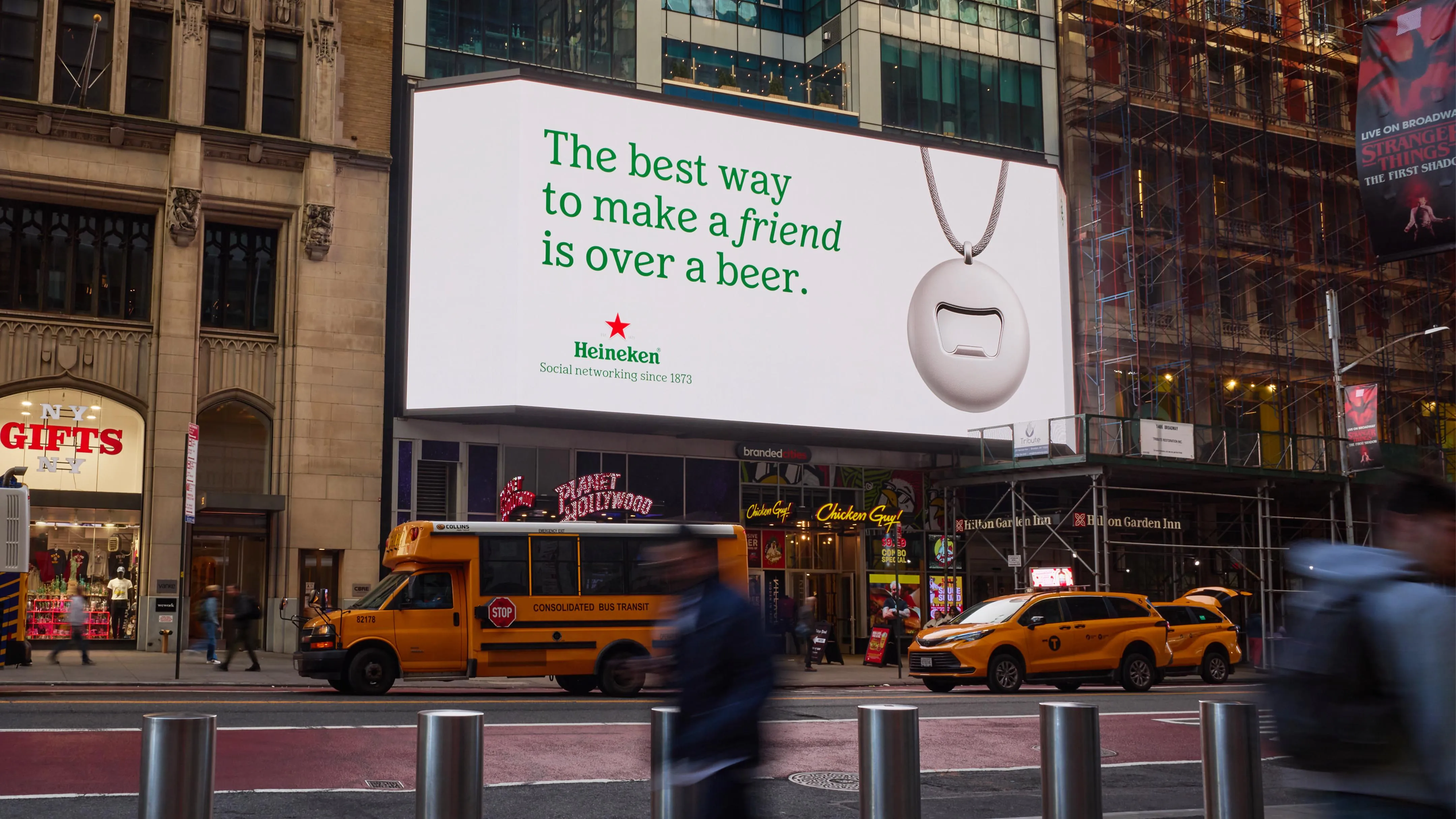 Billboard reading 'The best way to make a friend is over a beer'