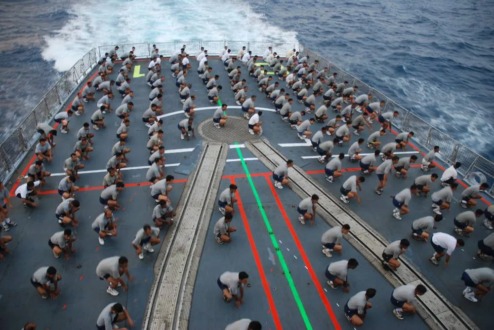 चित्र:Indian Navy personnel participating in physical training and yoga on  the deck of a naval ship at sea (2).jpg - विकिपीडिया