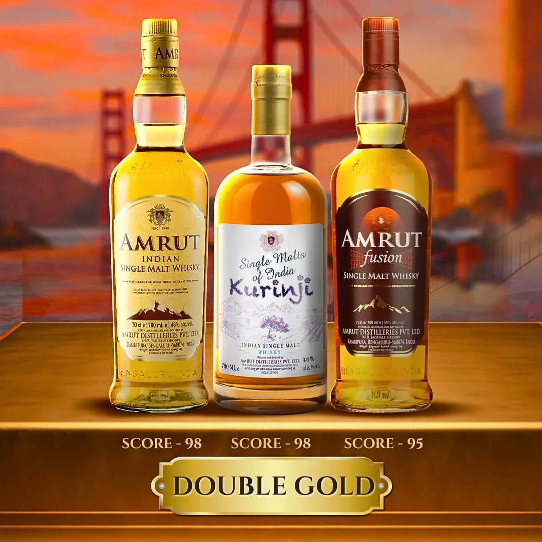 Double Gold for Amrut Fusion Single Malt , Amrut Indian Single Malt, Amrut Kurinji Indian Single Malt