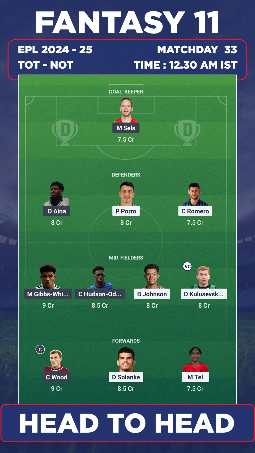 tottenham vs nottingham forest Dream 11