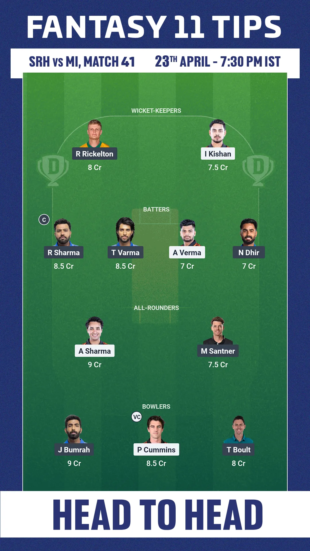 Head To Head SRH vs MI