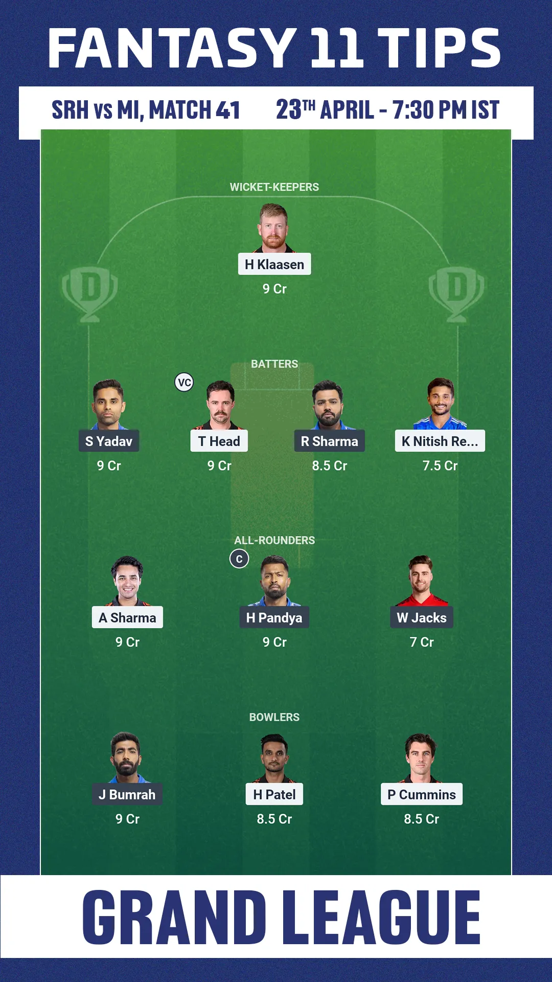 SRH vs MI Dream11