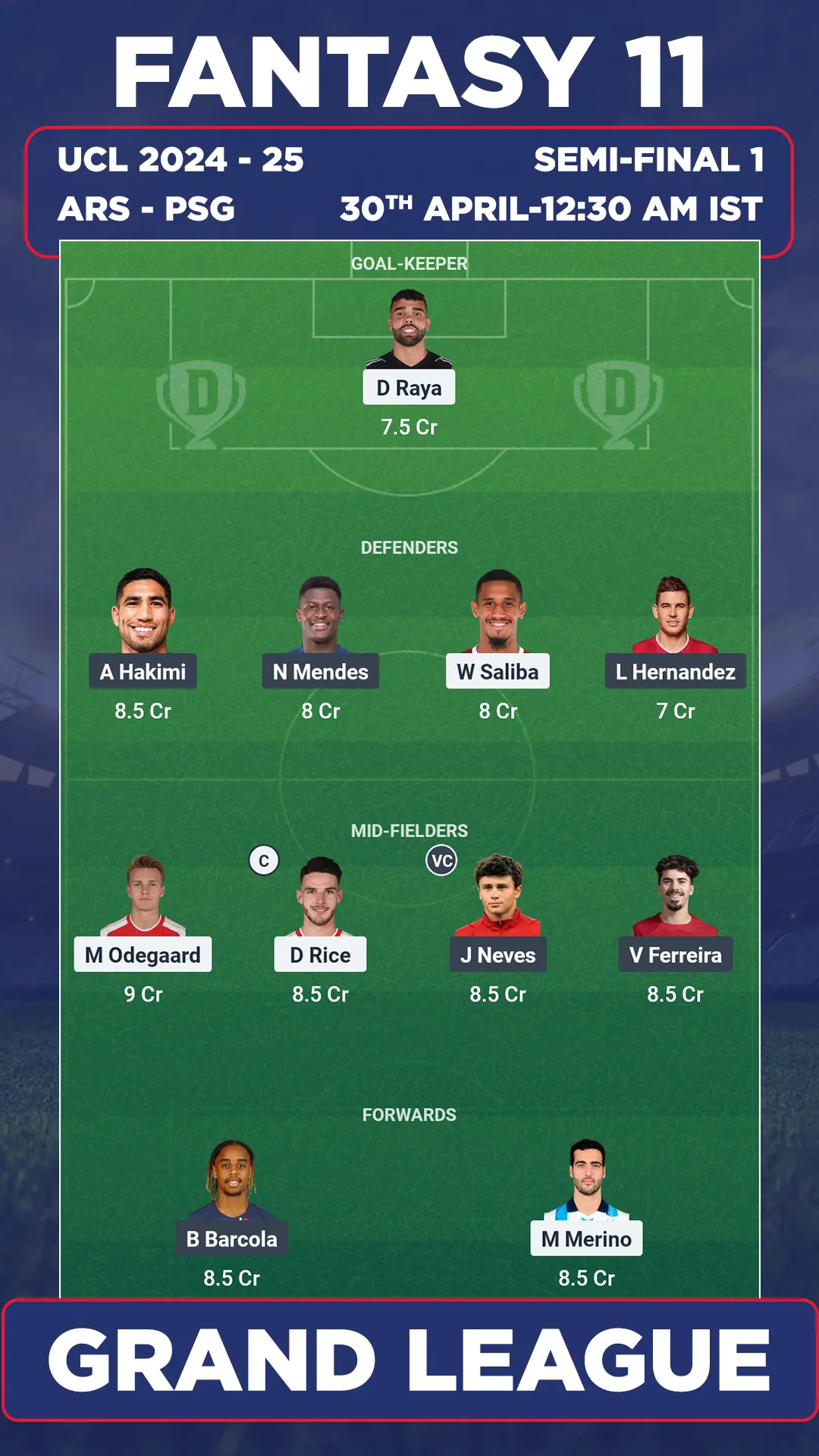 ARS vs PSG dream11 predication