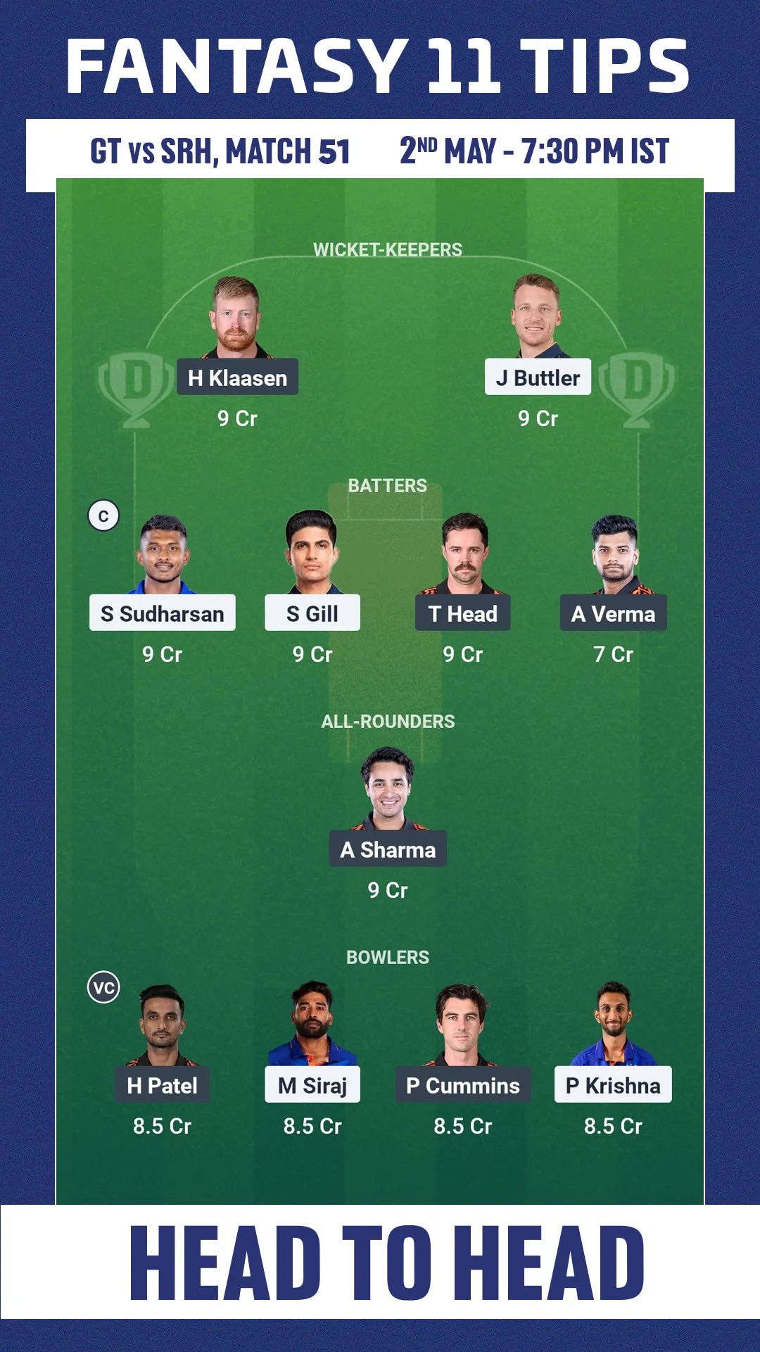 GT vs SRH Dream11 Prediction