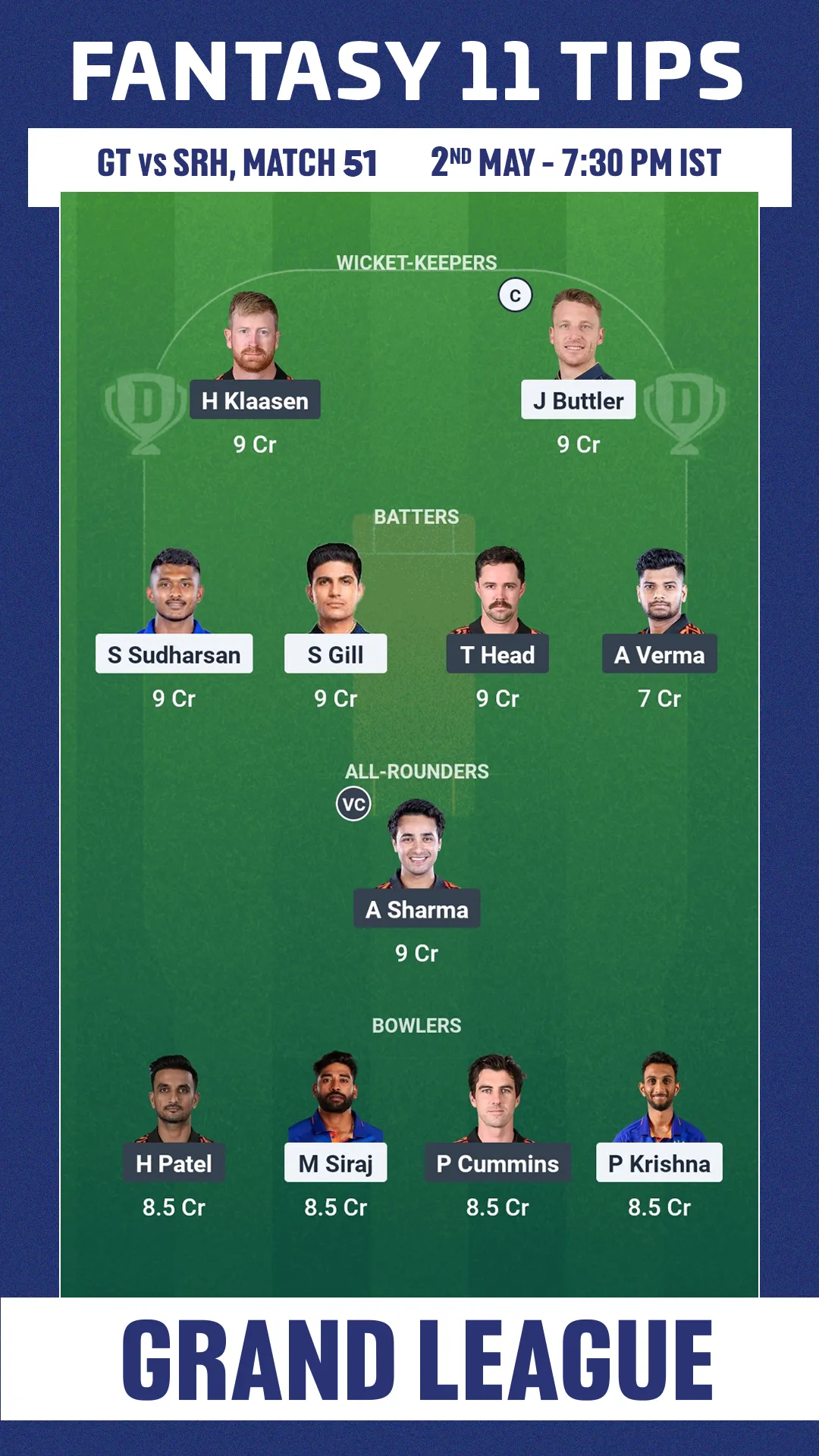 GT vs SRH Dream11 Prediction