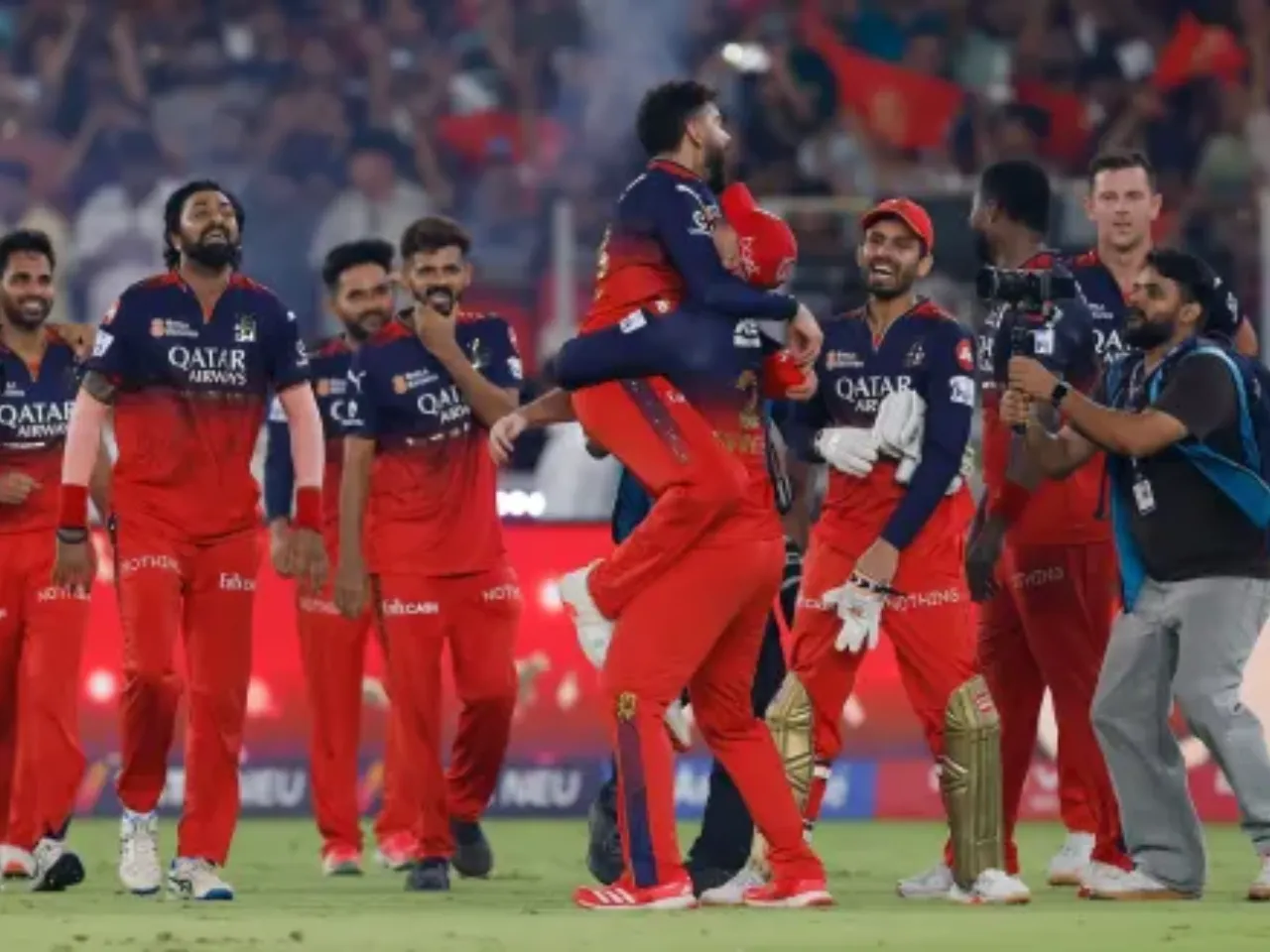 RCB players celebrate after historic IPL 2025 title win