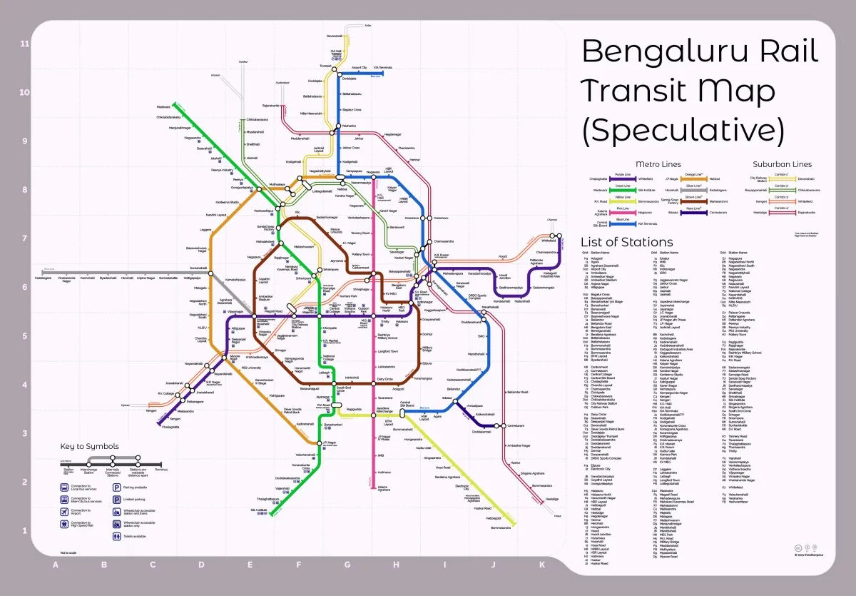 Transit Maps: Submission &ndash; Fantasy Map: A speculative rail transit map of Bengaluru, India by 'theotherspica'
