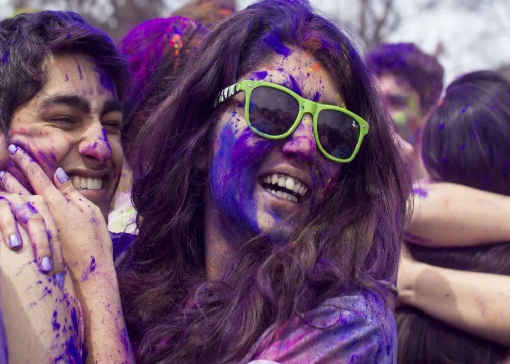 girl playing purple colour