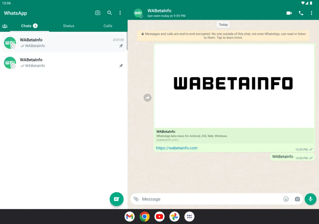 WhatsApp new feature for tablet split view